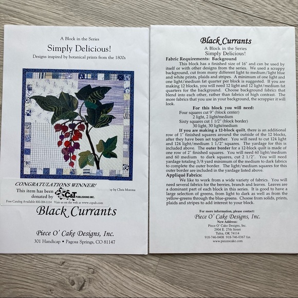 Quilt Block Pattern “Black Currants” a Design Inspired by 1800s Botanical Prints - Picture 2 of 8